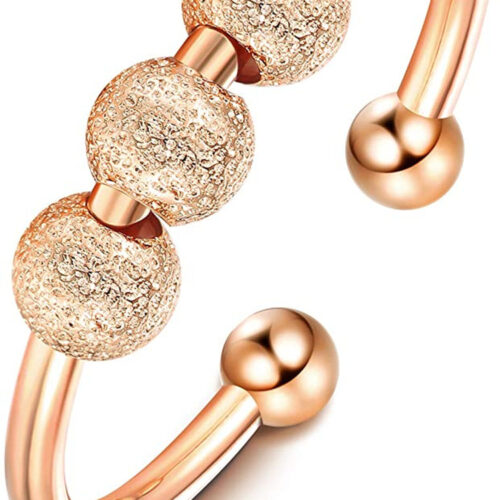 Ring,Pink gold , 3 big beads, adjustable size 6-10